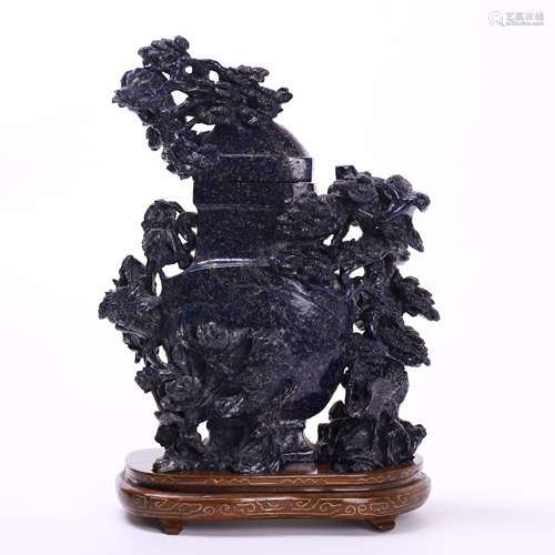 CHINESE LAPIS CARVED DRAGON VASE