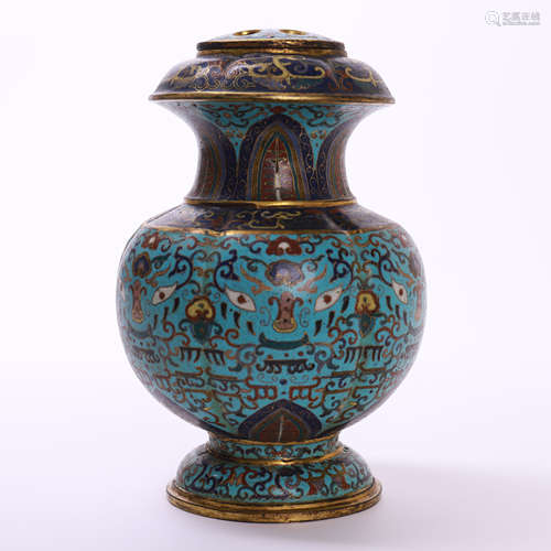 CHINESE CLOISONNE LIDDED VASE