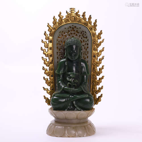 CHINESE SPINACH JADE SEATED BUDDHA