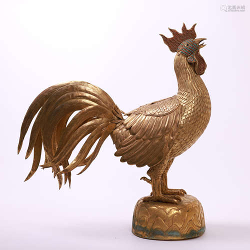 CHINESE GILT BRONZE ROOSTER INSENCE CAGE