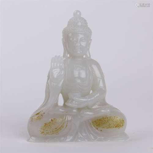 CHINESE WHITE JADE SEATED BUDDHA