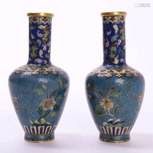 PAIR OF CHINESE CLOISONNE VASES