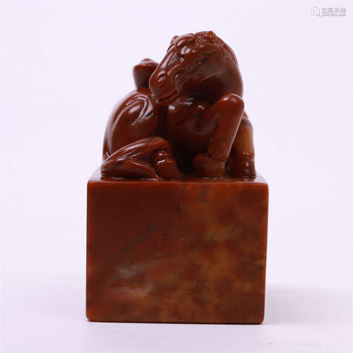 CHINESE RED SOAPSTONE HORSE SEAL