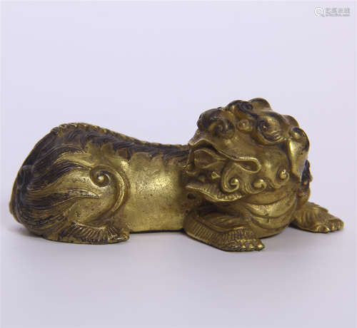 CHINESE GILT BRONZE COUCHING BEAST