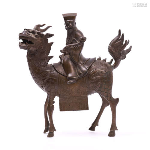 CHINESE BRONZE MAN ON FOO DOG