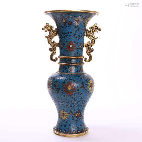 CHINESE CLOISONNE DRAGON HANDLE VASE