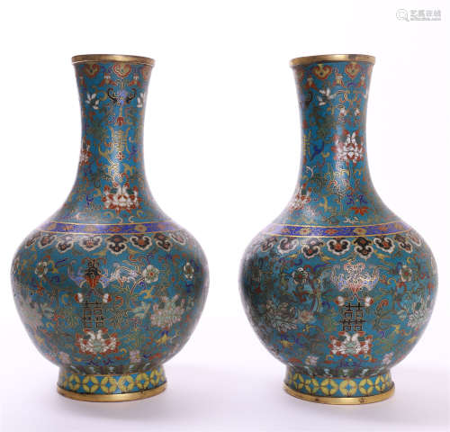 PAIR OF CHINESE CLOISONNE TIANQIU VASES