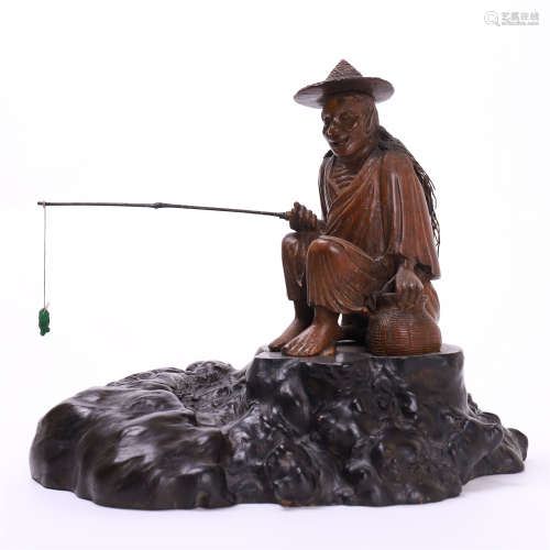CHINESE ROSEWOOD CARVED FISHER