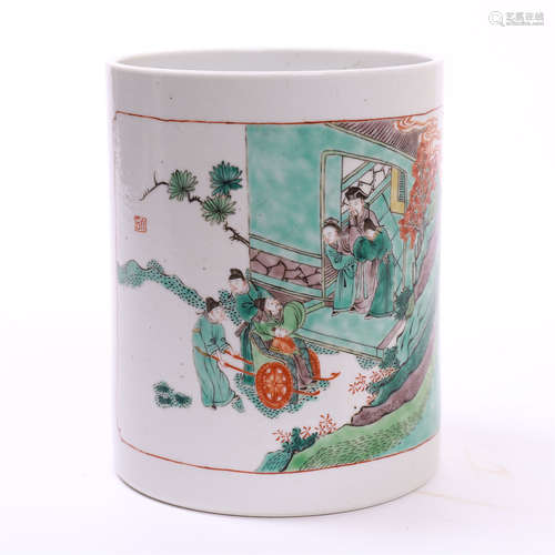 CHINESE PORCELAIN WUCAI FIGURES BRUSH POT