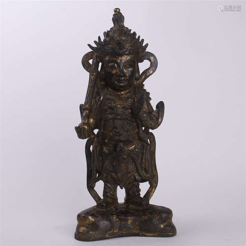 CHINESE GILT BRONZE STANDING WARRIOR