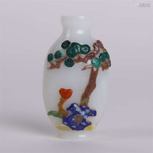 CHINESE GEM STONE INLAID WHITE JADE SNUFF BOTTLE