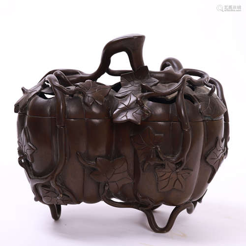 CHINESE BRONZE LIDDED MELON SHAPED CENSER