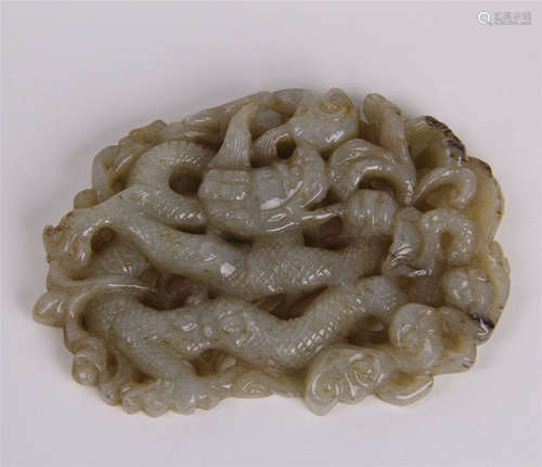 CHINESE JADE PIERCED CARVED DRAGON PLAQUE