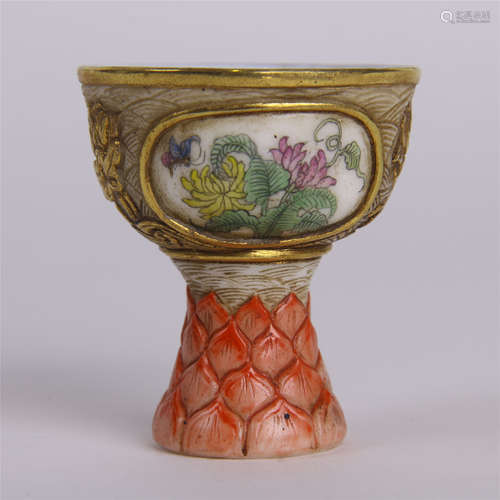 CHINESE ENAMEL PEKING GLASS STEM CUP