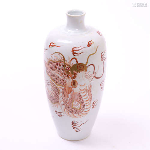 CHINESE PORCELAIN COPPER RED DRAGON MEIPING VASE