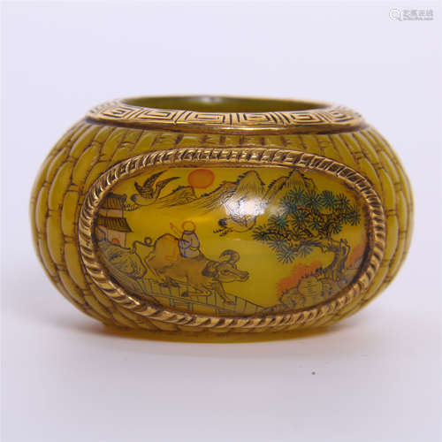 CHINESE GOLD PAINTED PEKING GLASS WATER JAR