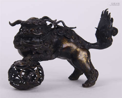 JAPANESE BRONZE LION PLAYING BALL