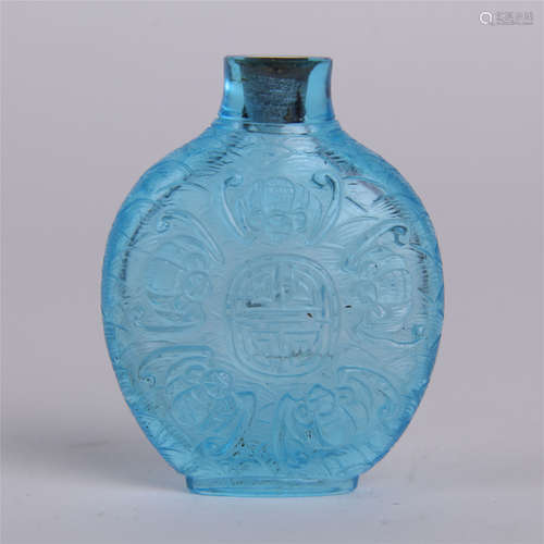 CHINESE BLUE PEKING GLASS SNUFF BOTTLE