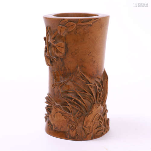 CHINESE BAMBOO CARVED BRUSH POT