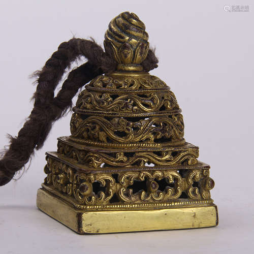 TIBETAN GILT BRONZE OFFICIAL SEAL