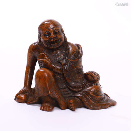 CHINESE BAMBOO ROOT CARVED SEATED LOHAN