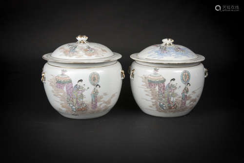 Republic Period, A Pair of Hehe Painted Jar with Cover