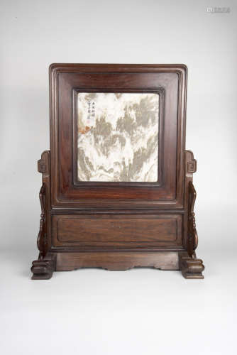 Qing ,Stone Plaque with Hongmu Frame Table Screen