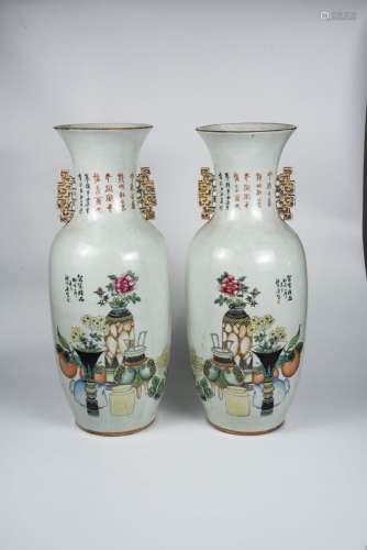 A Pair of Painted Porcelain Vase