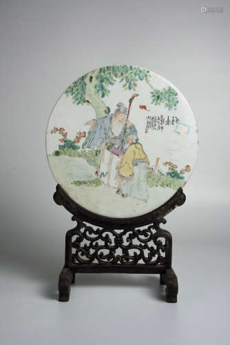 Guangxu，Qian Jiangcai Figural Ceramic Plaque as Table Screen