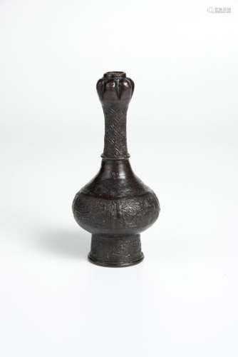 A Small Bronze Archaistic Garlic-Mouth VaseYuan / Ming Dynasty