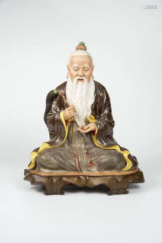 Porcelain Figure of Taoist Ancestor, Zeng Longshen Mark