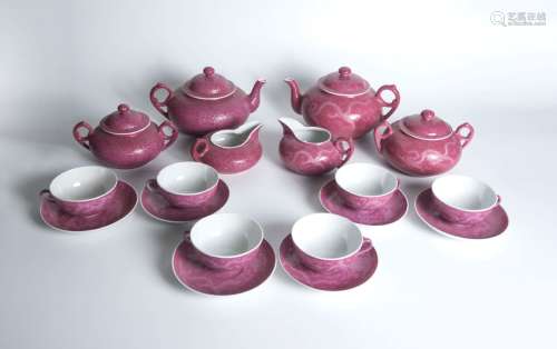 Republic Period, A Set of Ruby-Red Glazed Dragon Tea Set