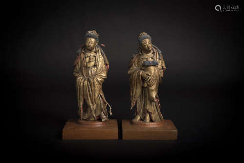 Ming, A Pair of Gilt Pottery Immortal
