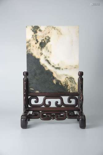 Qing, Marble Table Screen with Red-Wood Frame