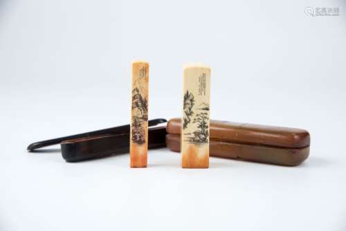 Feng Gongxia , Two Ivory Micro-Carved Seals