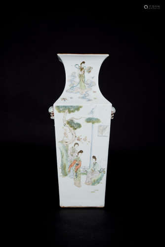 Republic Period， Water-colored Figural Square Vase