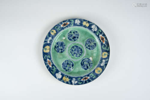 Qing, Kangxi Green-glazed Floral Plate