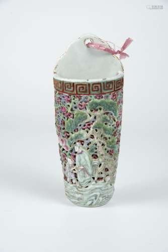 Qing, Guangxu, Famille-rose Reticulated Wall-hung Vase