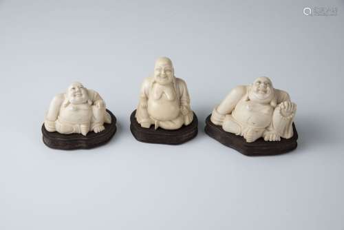 Three Small Carved Ivory Luohans