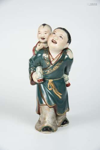 Porcelain Figure of Two Brothers on Piggyback