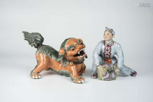 Porcelain Figures of Buddhist Lion at Play