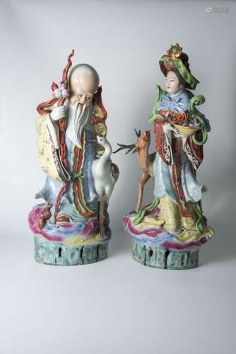 Porcelain Figures of Fairies Magu with Longevity
