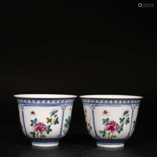 Two Chinese Familie Rose Porcelain Cups