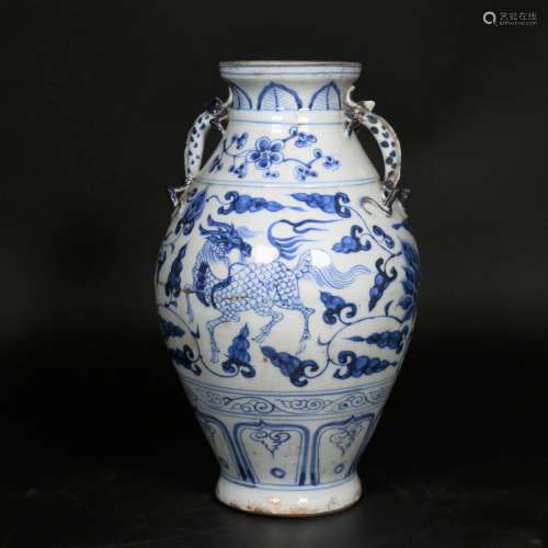 A Rare Yuan Element Blue and White meiping