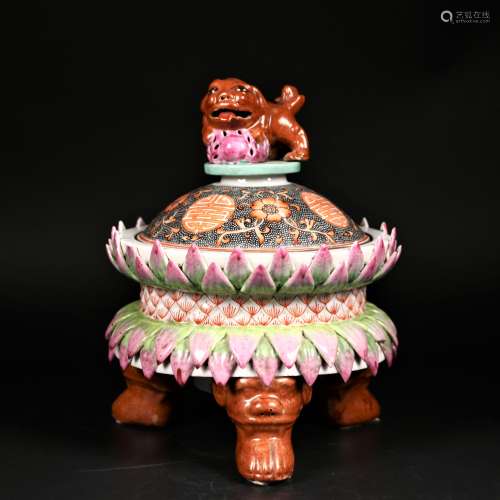 A Rare famille rose tripot Censer,Qianlong marks