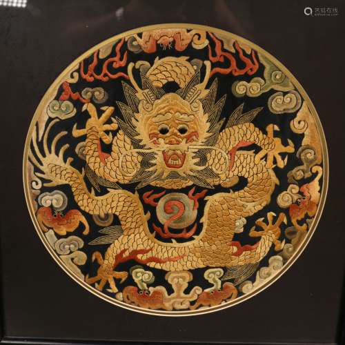 A Silk Embroidered Panel with Dragon motif, QIng Dynast