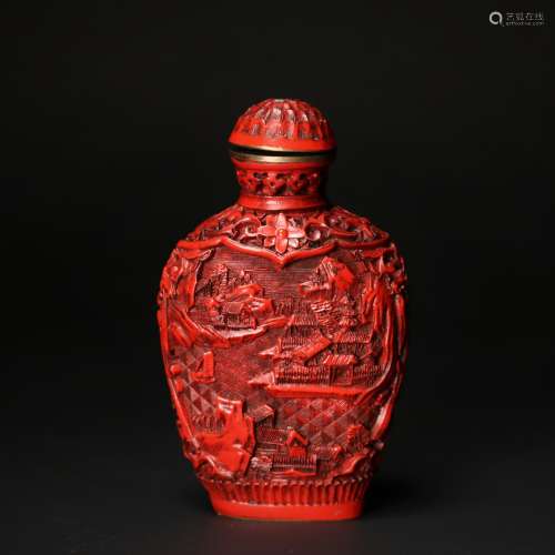 Cinnabar Lacquer Carved Snuff Bottle