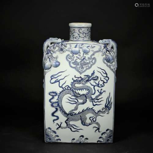 A Rare Yuan Element Blue and White Flask