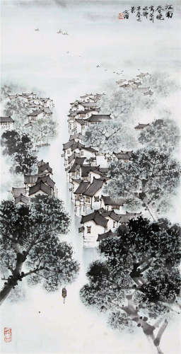 CHINESE SCROLL PAINTING OF LANDSCAPE WITH PUBLICATION