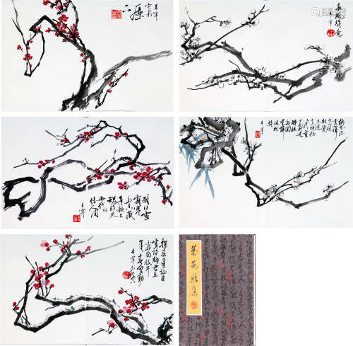FIVE PAGES OF CHINESE ALBUM PAINTING OF FLOWER